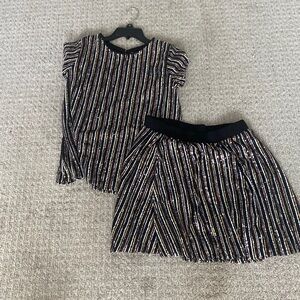 Art Class Girls 2 Piece Sequined Sequin Shirt Top and Skirt Set Size XL 14-16